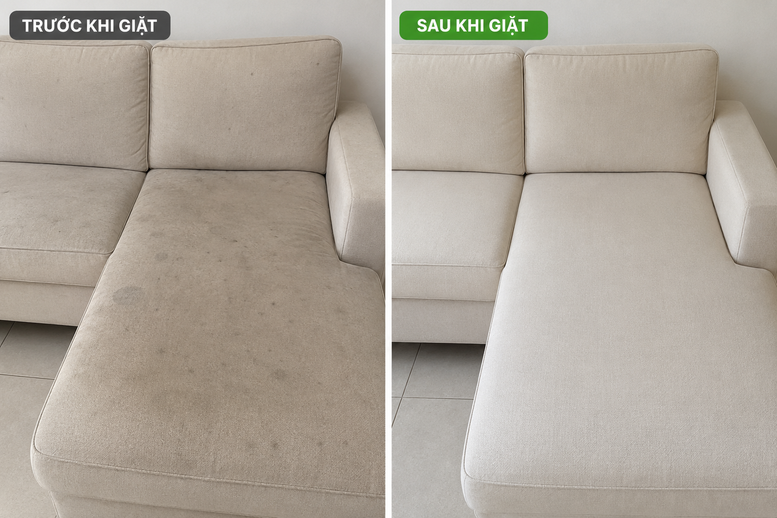 Trước và sau khi giặt nệm Clean Team